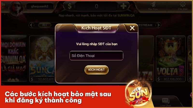 Thực hiện kích hoạt bảo mật OTP để bảo vệ tài khoản Sunwin một cách an toàn.